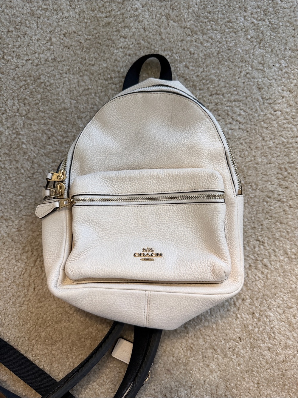Coach Cream Pebbled Leather Mini Backpack with Gold Hardware